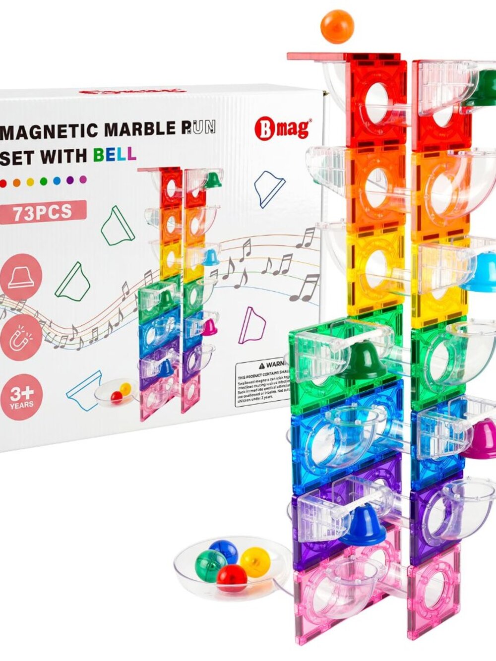 BMAG Magnetic Marble Run Set 73 Pcs STEM Educational Birthday Bell Kids 3+